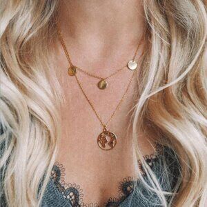 Double Layer Round Sequin Map Pendant Necklace